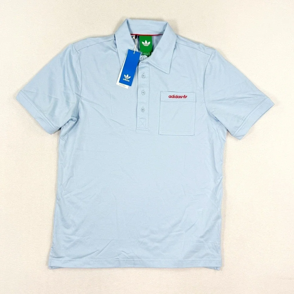 Adidas Originals Trefoil Polo Pocket Golf Shirt 2XL Men Blue Sky/Red JI9112, NEW